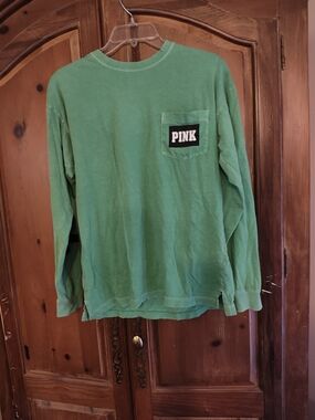 PINK Victoria's Secret Pocket Tee in Green with Black Logo